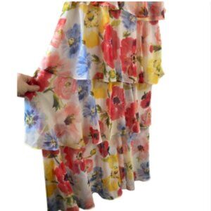 Leslie Fay Maxi Sleeveless White Floral Dress Tiered Size 14 NWOT